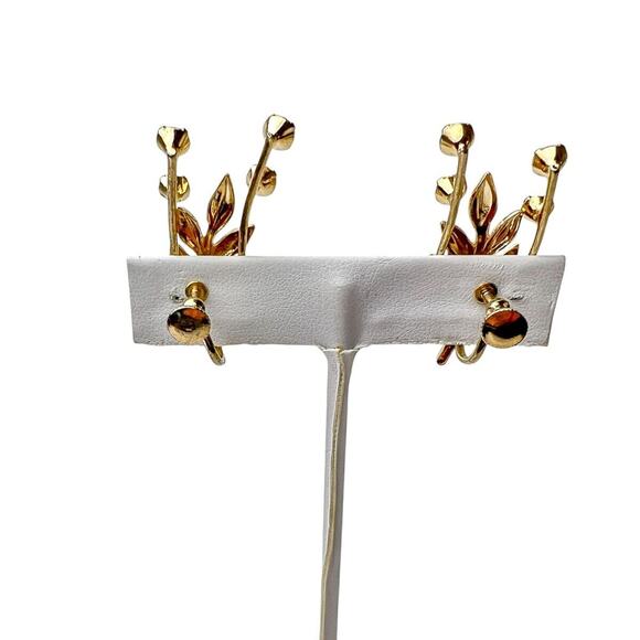 Vintage Earrings Lot 3 Faux Pearl Dangle Rhinestone Clip On Flower Gold Tone - Picture 8 of 13